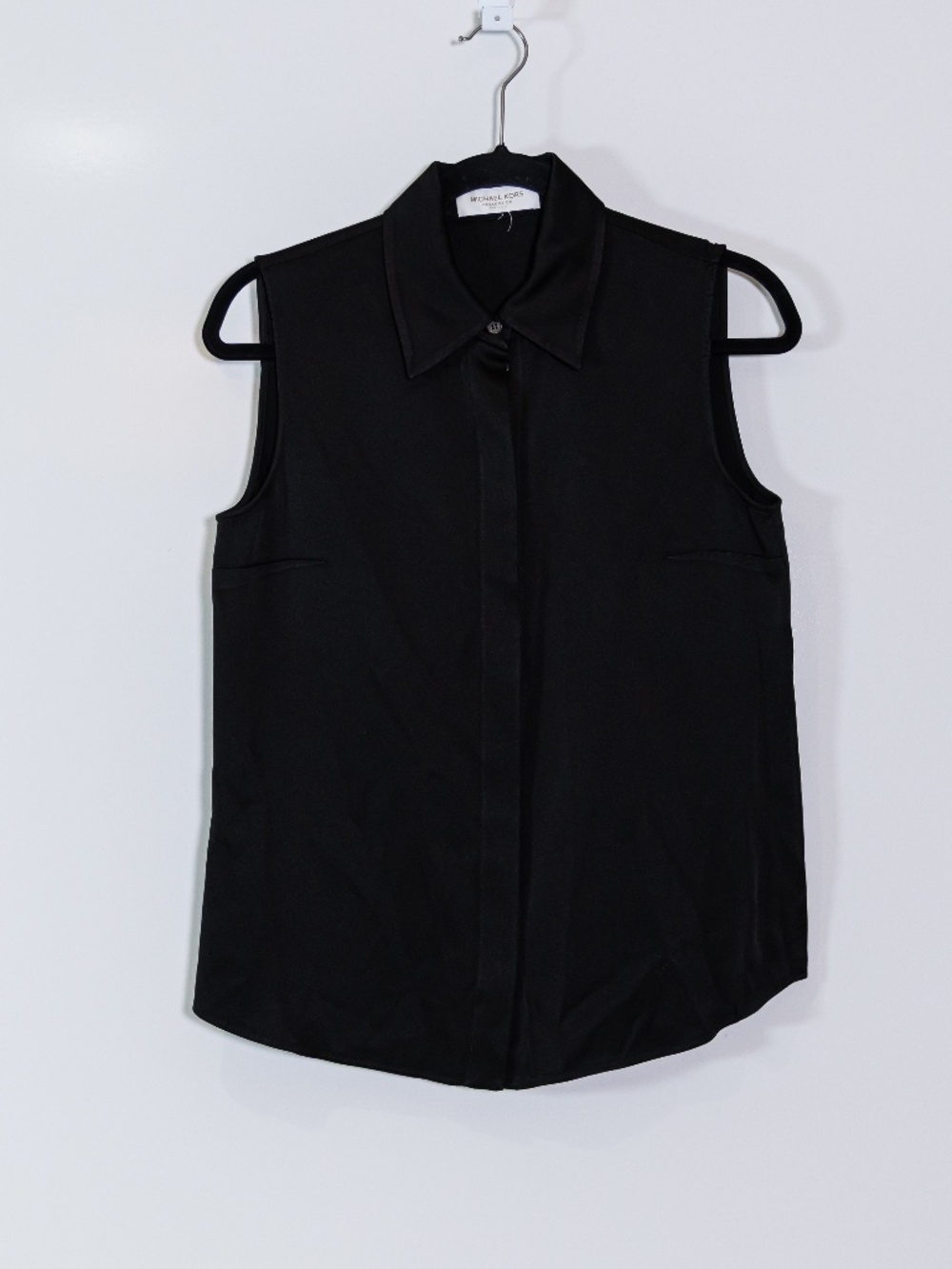 Michael Kors Collection Women's Made In Italy Satin Collared Sleeveless Blouse